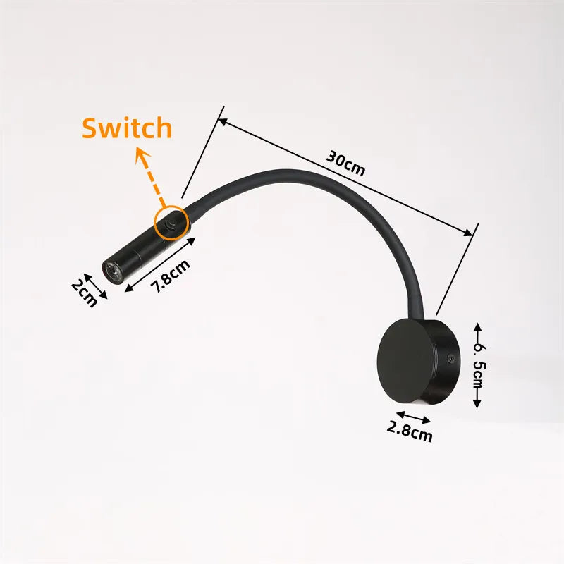 Junips | Modern Flexible LED Reading Wall Lamp with Switch for Bedroom and Study - 1W/3W