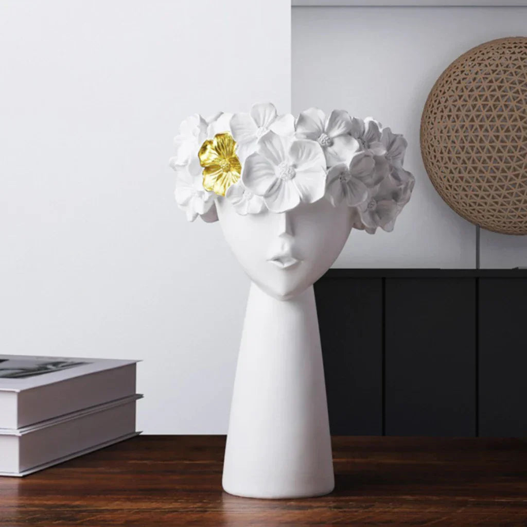 Junips | Nordic Girl Head Flower Resin Vase Statue Flower Vases for Office Desktop Dried Flowers Ornaments Decor Container