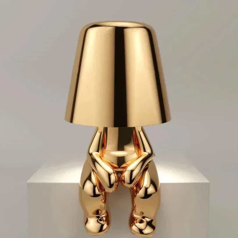 Junips | Golden Man LED Thinking Table Lamp – Playful Nightstand Lamp for Bedroom & Decor