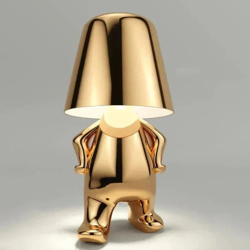 Junips | Golden Man LED Thinking Table Lamp – Playful Nightstand Lamp for Bedroom & Decor