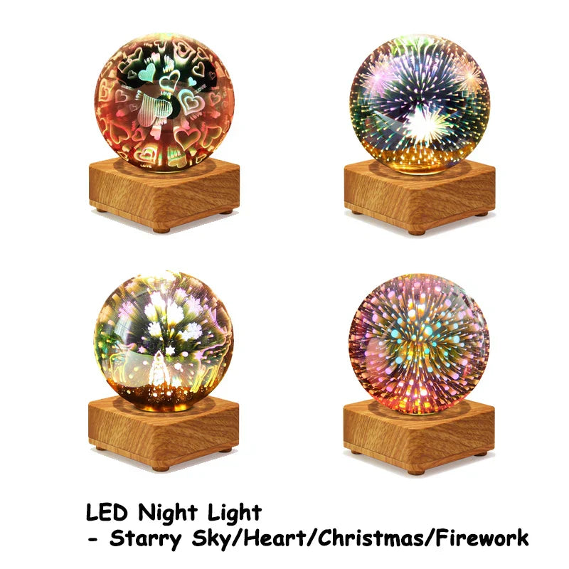 Junips | Night Light Starry Sky Star Heart Colorful Atmosphere Multiple USB Table Desk Lamp Ball Home Bedroom Decoration Christmas Gift