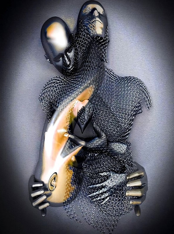 Junips | Metal Figure Statues Styles Abstract Canvas Painting Couples Wall Art Love Sculpture Poster Print Home Decor Living Room Gifts