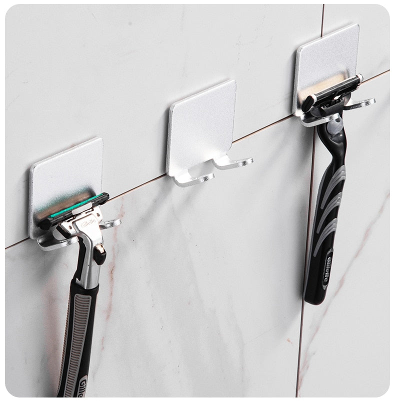 Junips | Punch-free Razor Holder Storage Hook (1/2/3 Pieces) - Wall Mounted Men's Razor Shelf for the Bathroom