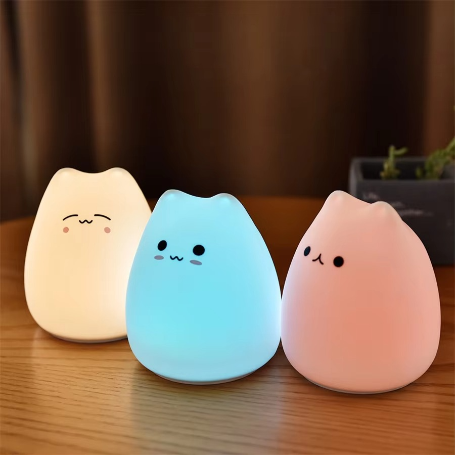 Junips | Charming Cat Silicone Night Light with 7-Color Touch Sensor