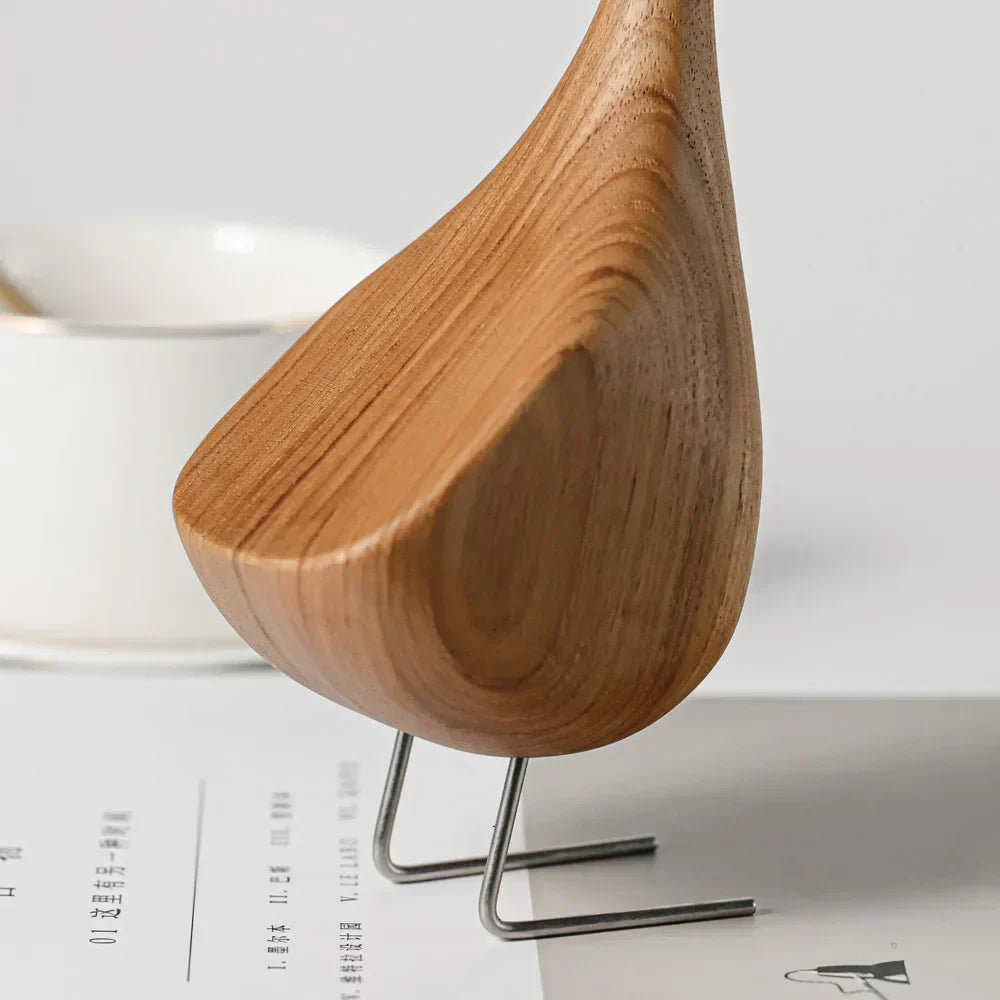 Junips | Nordic Wooden Goose Figures Abstract Teak Wood Sculpture Love Couple Figures Natural Animal Ornaments for Home Decoration