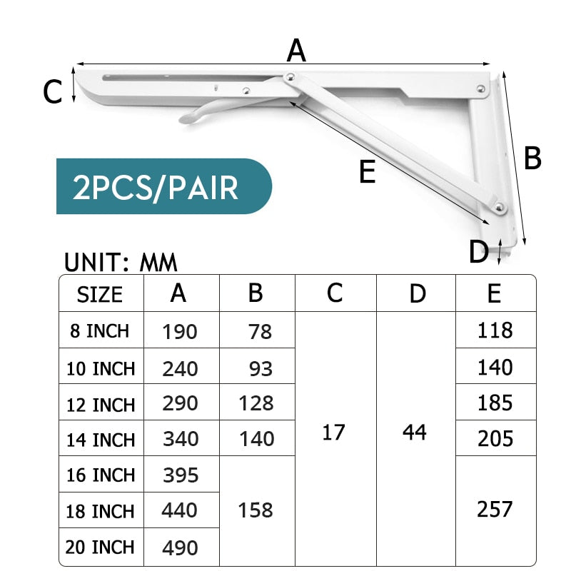 Junips | 2-piece set collapsible shelf brackets, heavy-duty, made of stainless steel for tables, motorhomes and space-saving