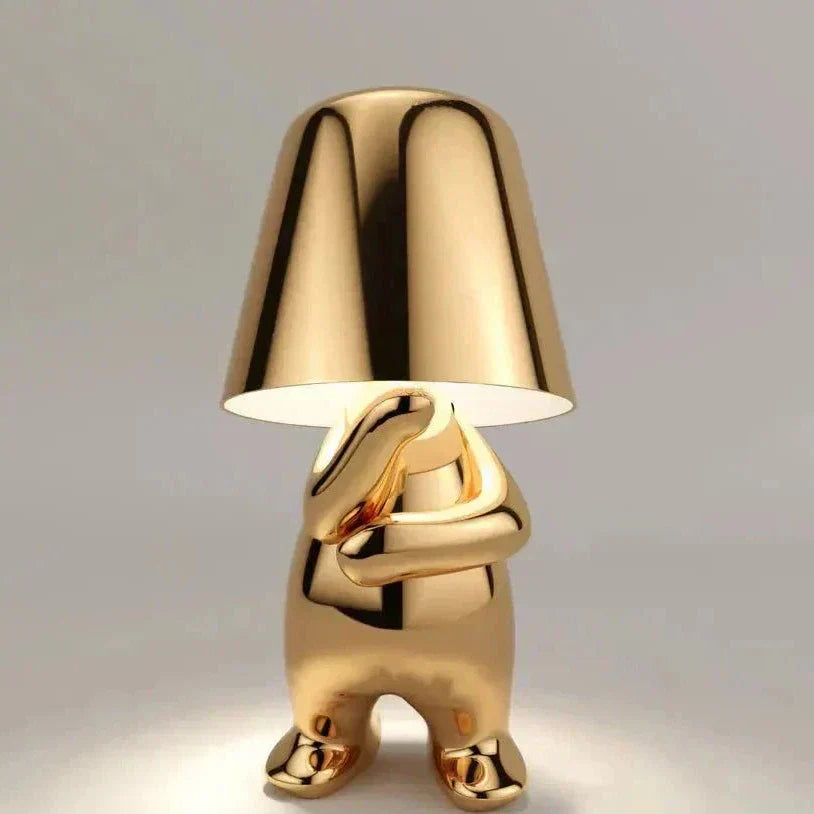 Junips | Golden Man LED Thinking Table Lamp – Playful Nightstand Lamp for Bedroom & Decor