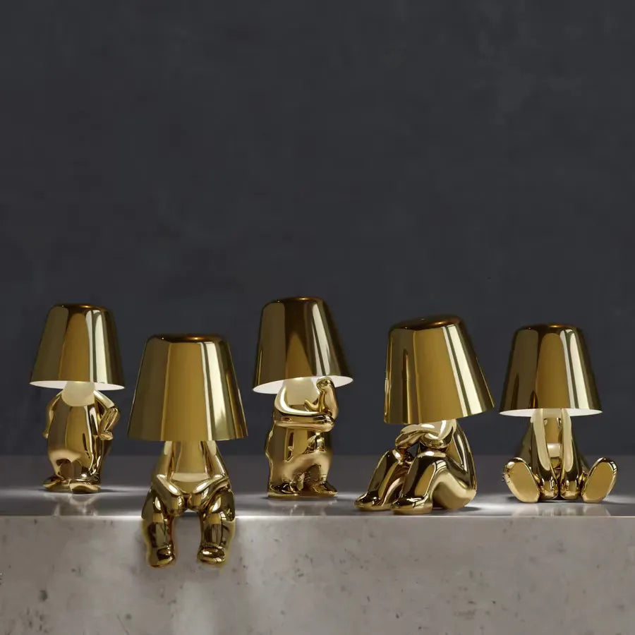 Junips | Golden Man LED Thinking Table Lamp – Playful Nightstand Lamp for Bedroom & Decor