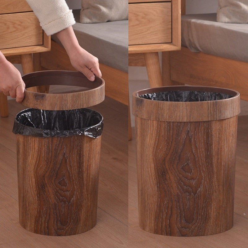 Junips | Elegant Retro Wood Grain Trash Can