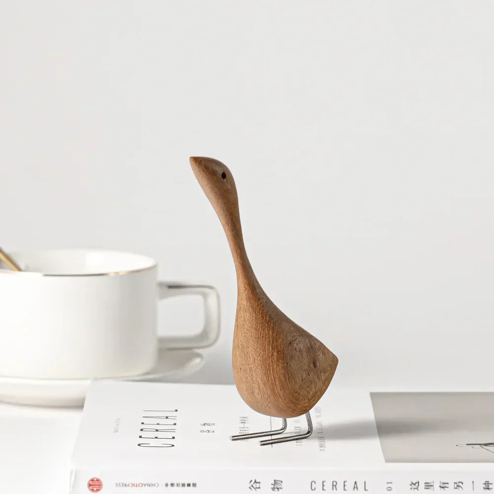 Junips | Nordic Wooden Goose Figures Abstract Teak Wood Sculpture Love Couple Figures Natural Animal Ornaments for Home Decoration
