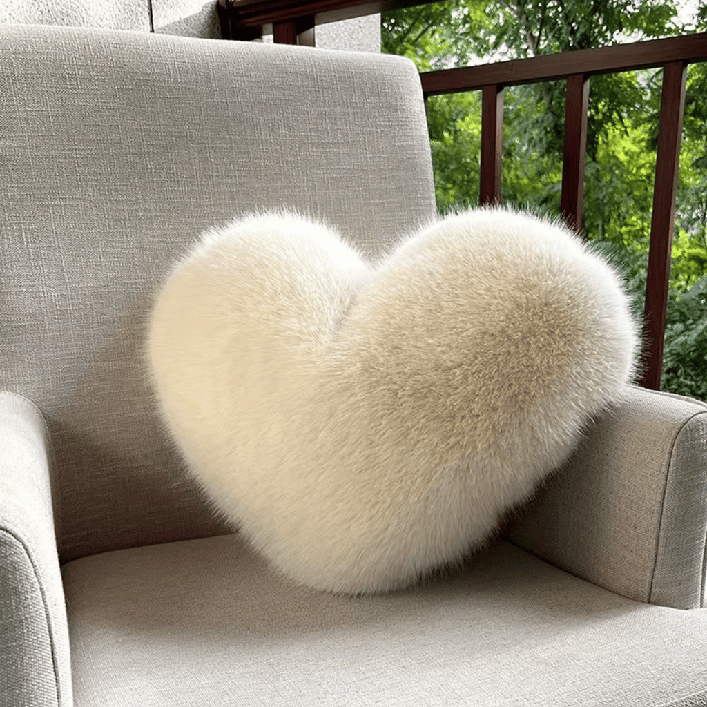 Junips | Heart-shaped faux fur pillow for warm & modern living spaces