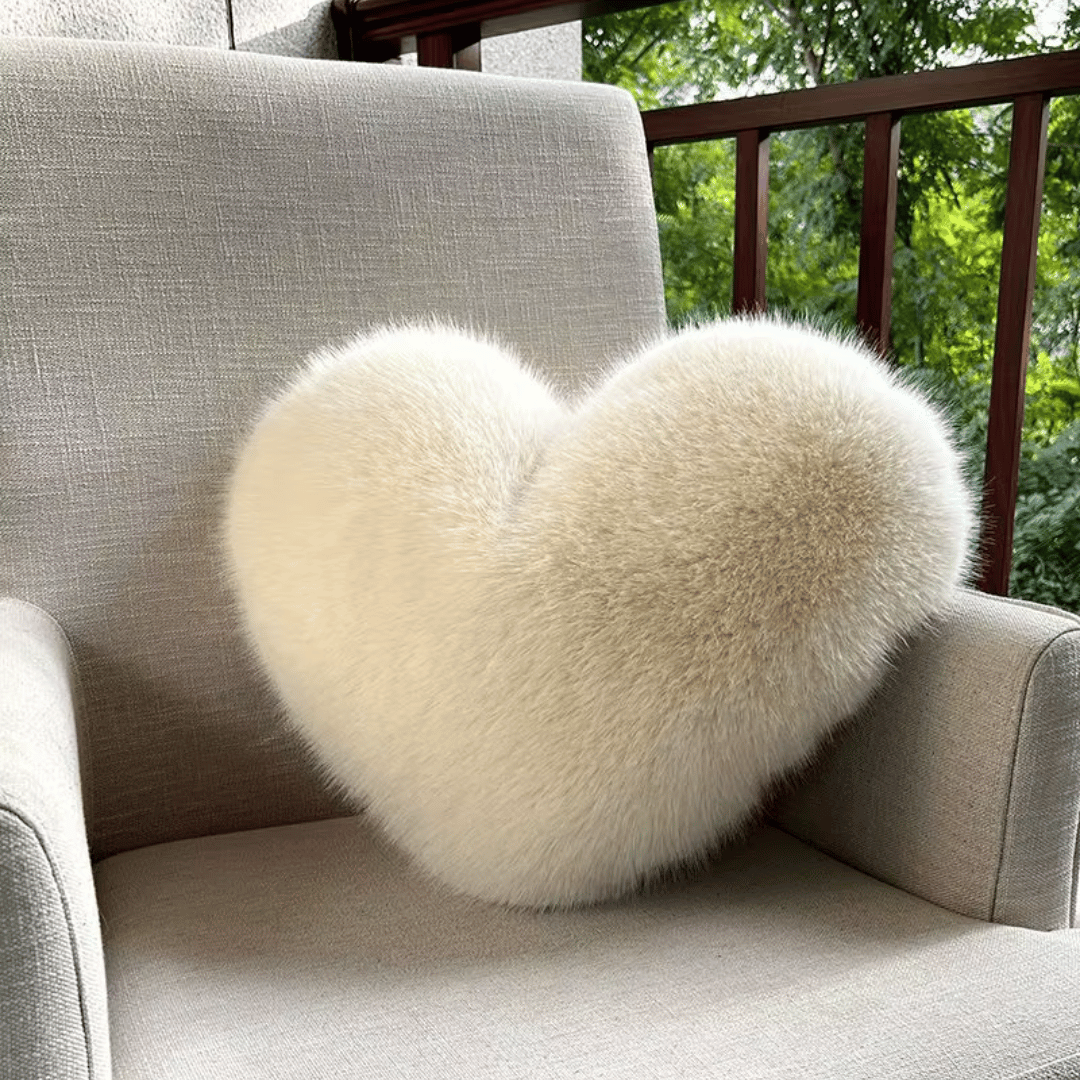Junips | Heart-shaped faux fur pillow for warm & modern living spaces