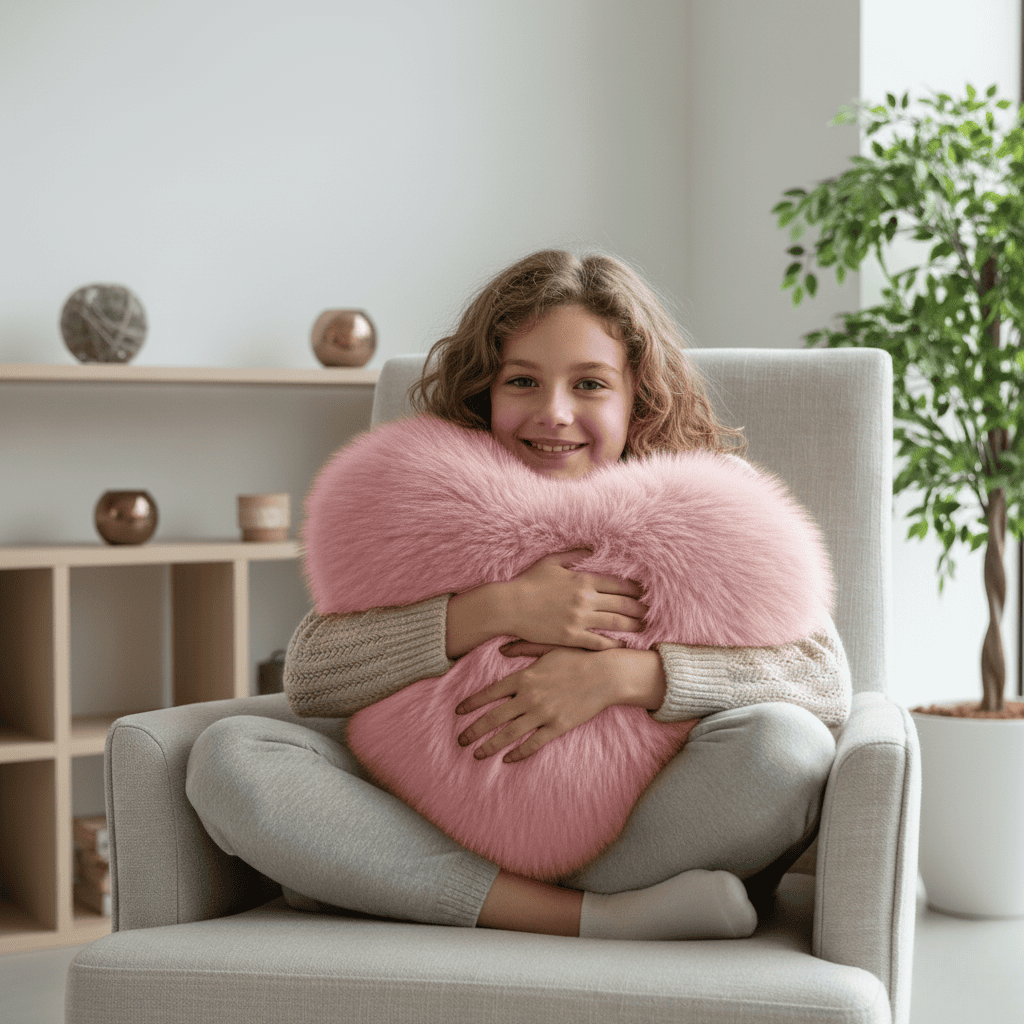 Junips | Heart-shaped faux fur pillow for warm & modern living spaces