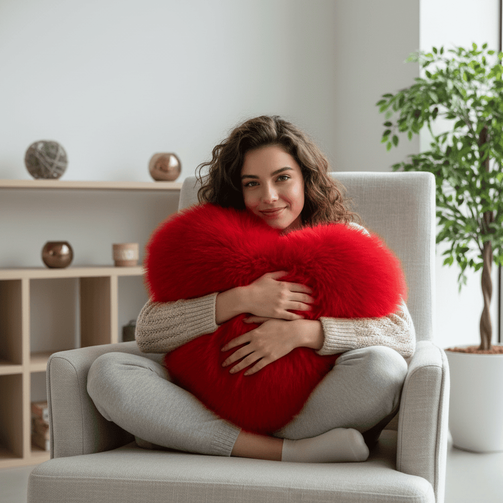 Junips | Heart-shaped faux fur pillow for warm & modern living spaces