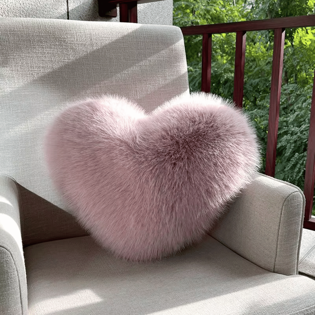 Junips | Heart-shaped faux fur pillow for warm & modern living spaces
