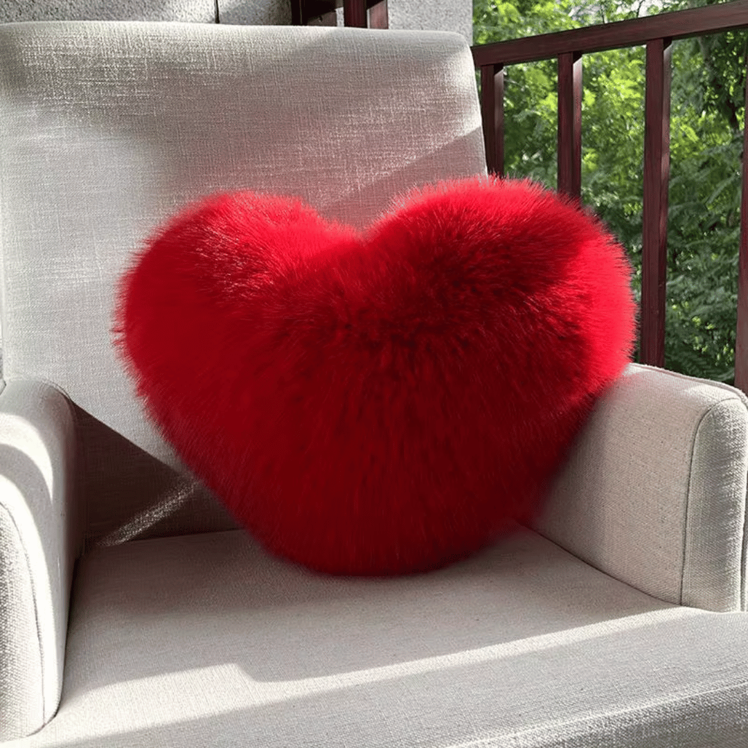 Junips | Heart-shaped faux fur pillow for warm & modern living spaces