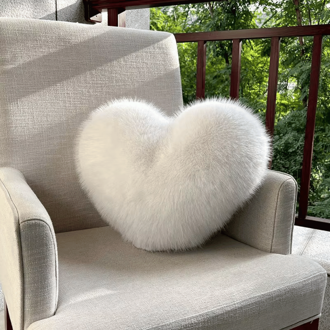 Junips | Heart-shaped faux fur pillow for warm & modern living spaces