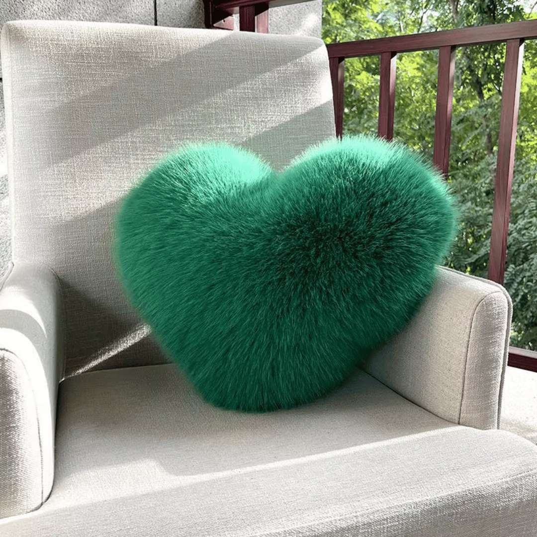 Junips | Heart-shaped faux fur pillow for warm & modern living spaces