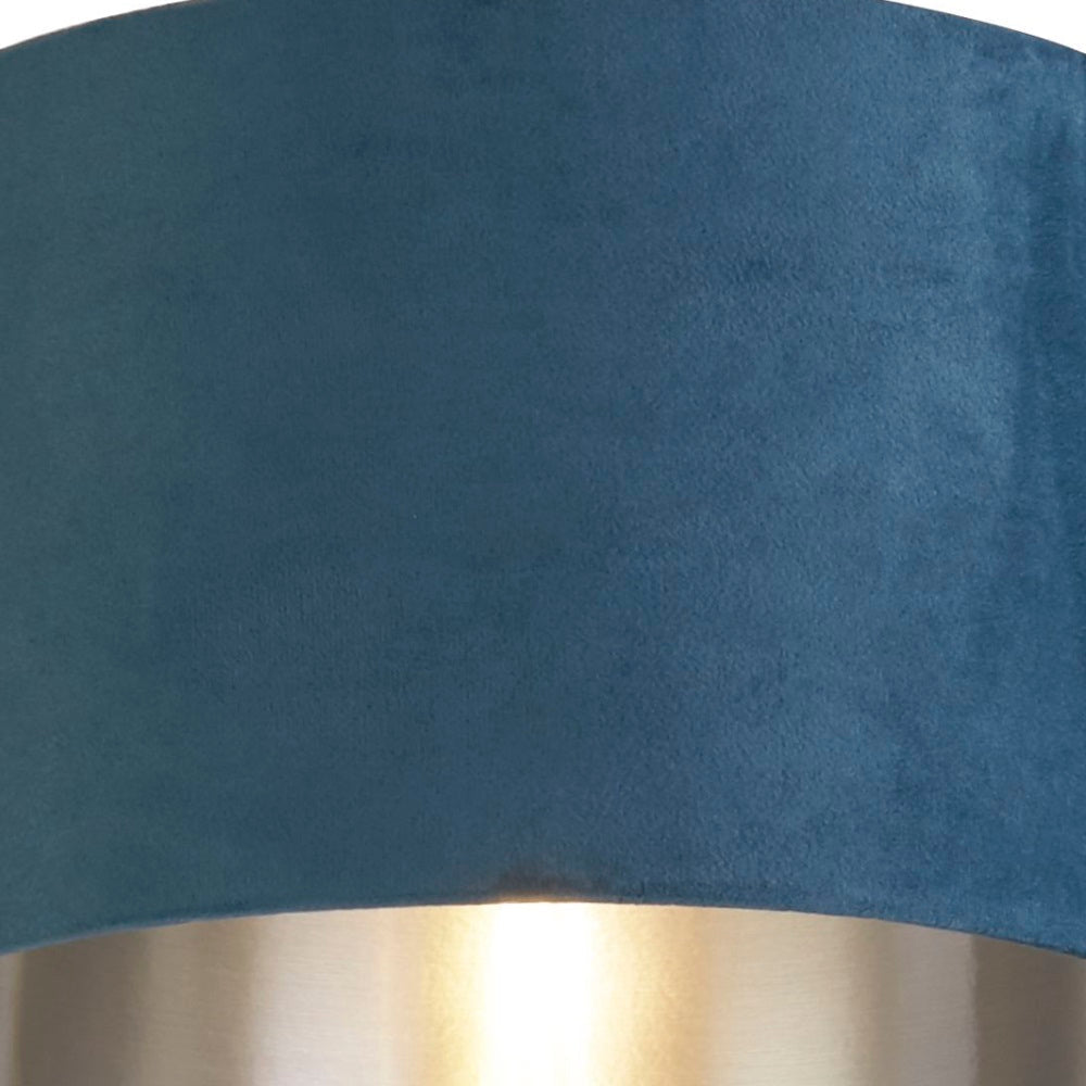 Junips | Teal Blue Velvet Vintage Easy Fit Drum Shade with Silver Interior 28cm