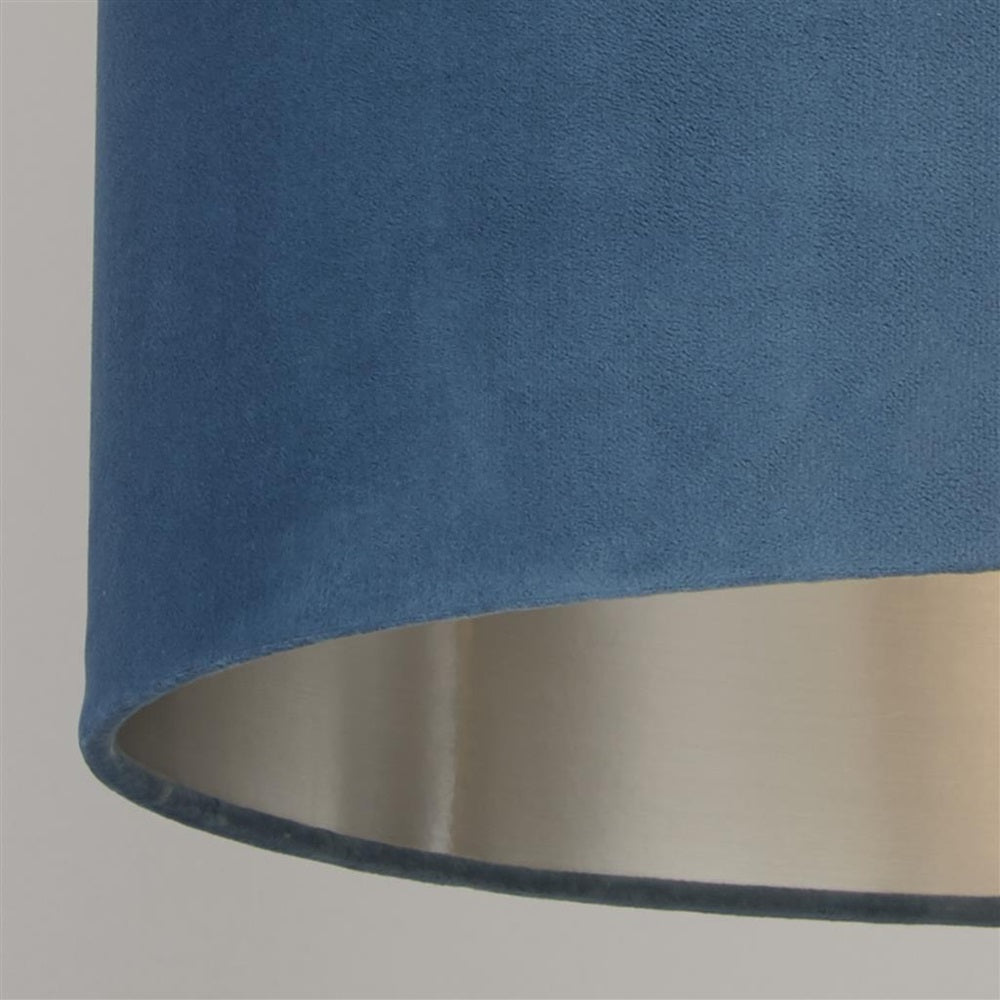 Junips | Teal Blue Velvet Vintage Easy Fit Drum Shade with Silver Interior 28cm