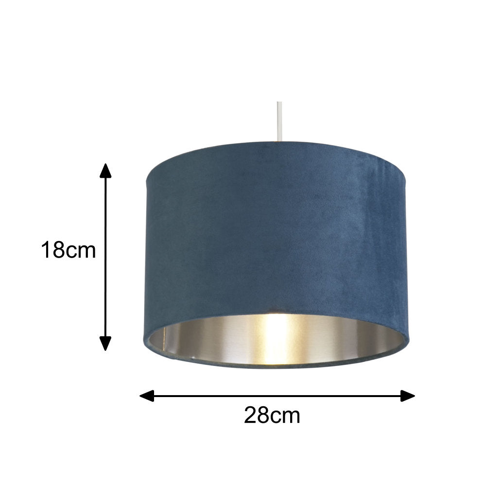 Junips | Teal Blue Velvet Vintage Easy Fit Drum Shade with Silver Interior 28cm