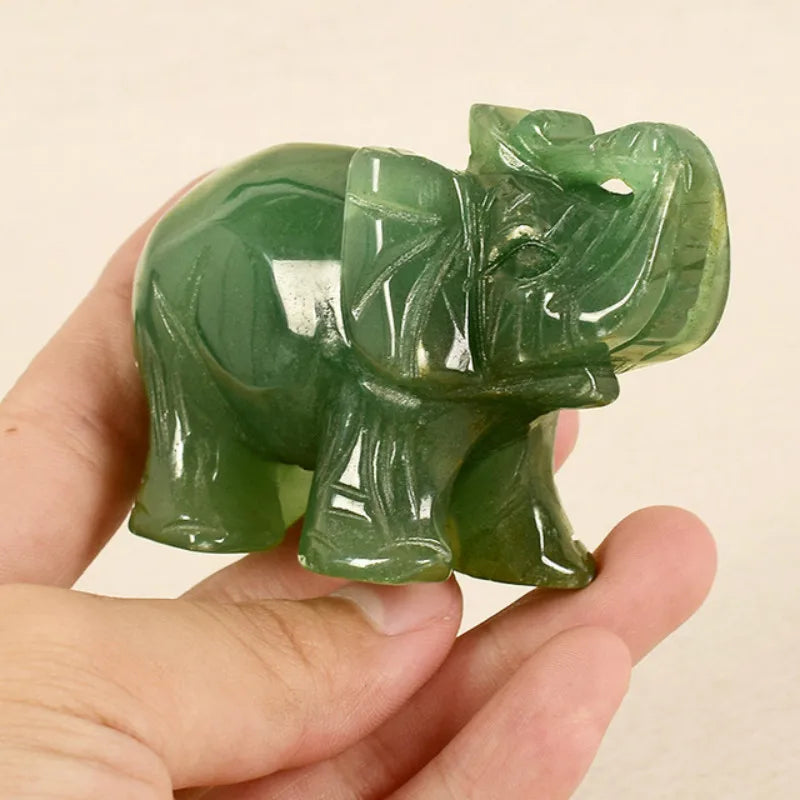 Junips | Green Aventurine Jade Stone Elephant Statue