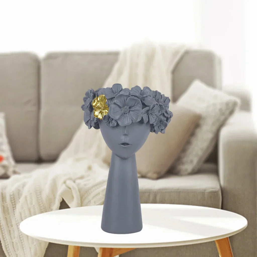 Junips | Nordic Girl Head Flower Resin Vase Statue Flower Vases for Office Desktop Dried Flowers Ornaments Decor Container