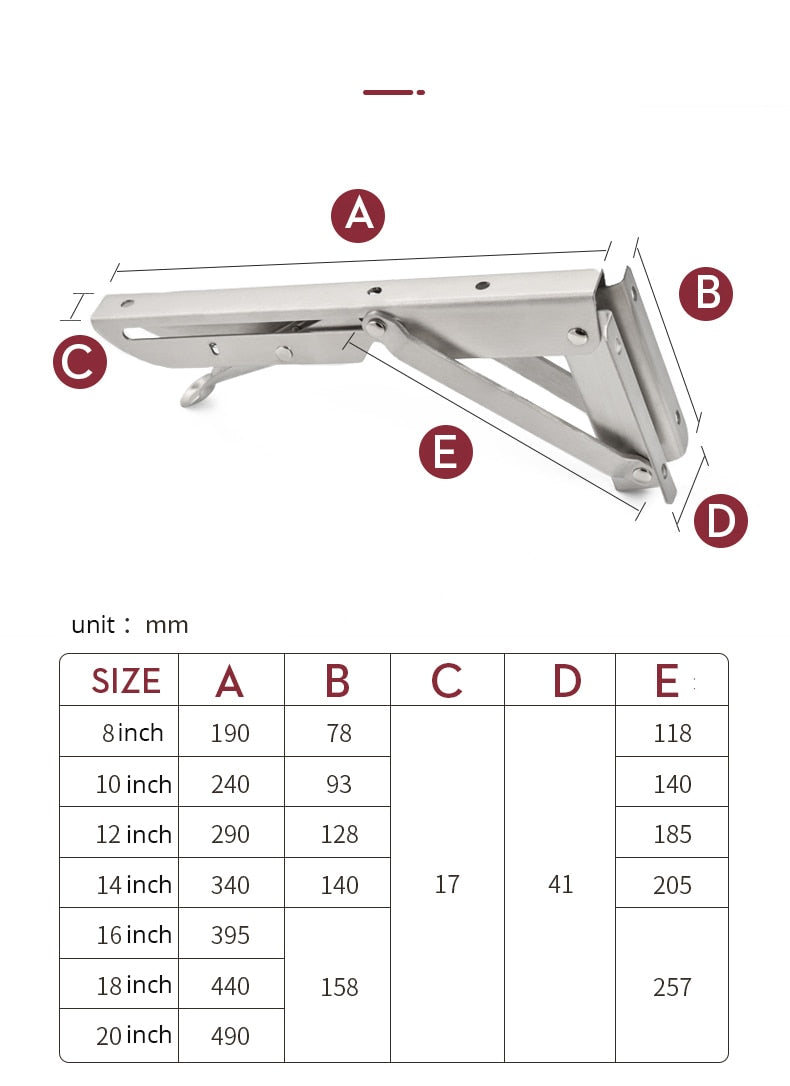 Junips | 2-piece set collapsible shelf brackets, heavy-duty, made of stainless steel for tables, motorhomes and space-saving