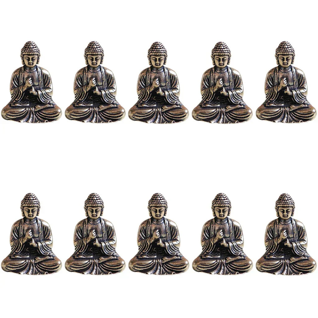 Junips | 10 pieces mini brass sitting Buddha statue figure for travel Buddhism worship home office desk decoration