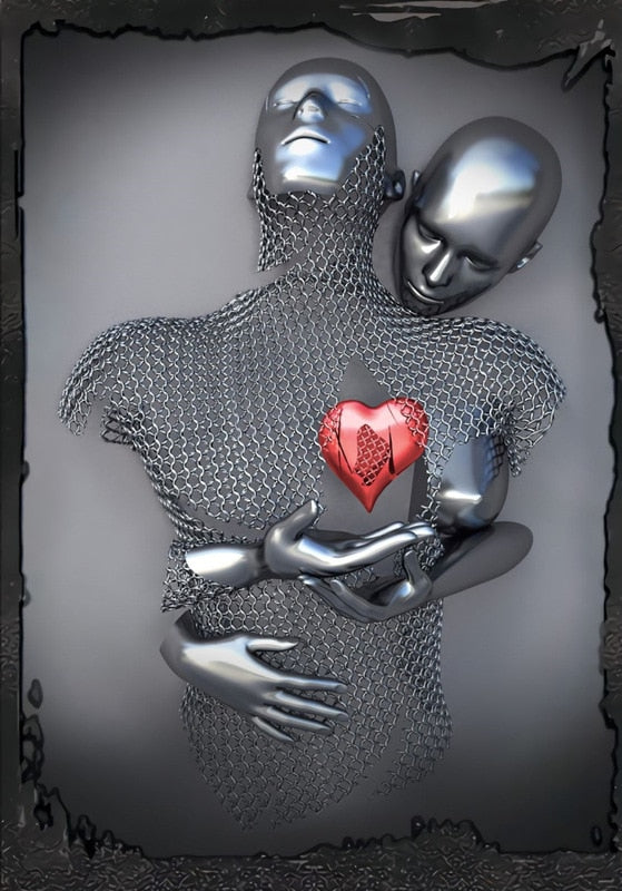Junips | Metal Figure Statues Styles Abstract Canvas Painting Couples Wall Art Love Sculpture Poster Print Home Decor Living Room Gifts