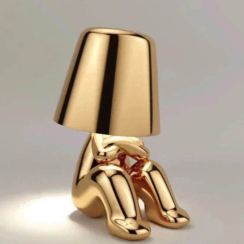 Junips | Golden Man LED Thinking Table Lamp – Playful Nightstand Lamp for Bedroom & Decor