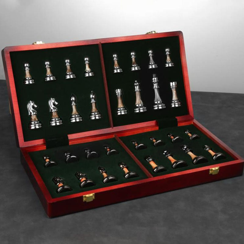 Junips | Luxurious chess set made of metal with a large 45 cm wooden board