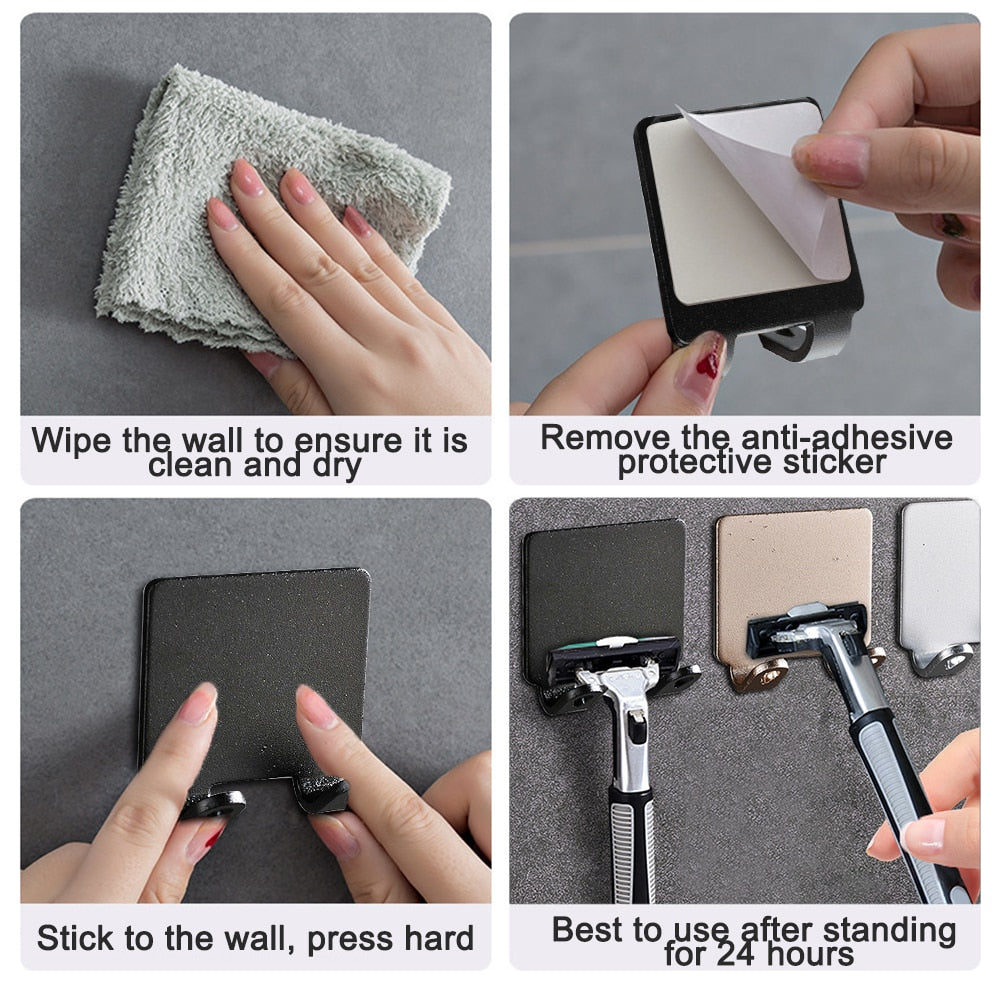 Junips | Punch-free Razor Holder Storage Hook (1/2/3 Pieces) - Wall Mounted Men's Razor Shelf for the Bathroom