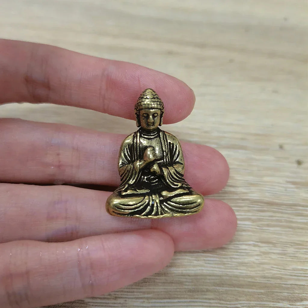 Junips | 10 pieces mini brass sitting Buddha statue figure for travel Buddhism worship home office desk decoration