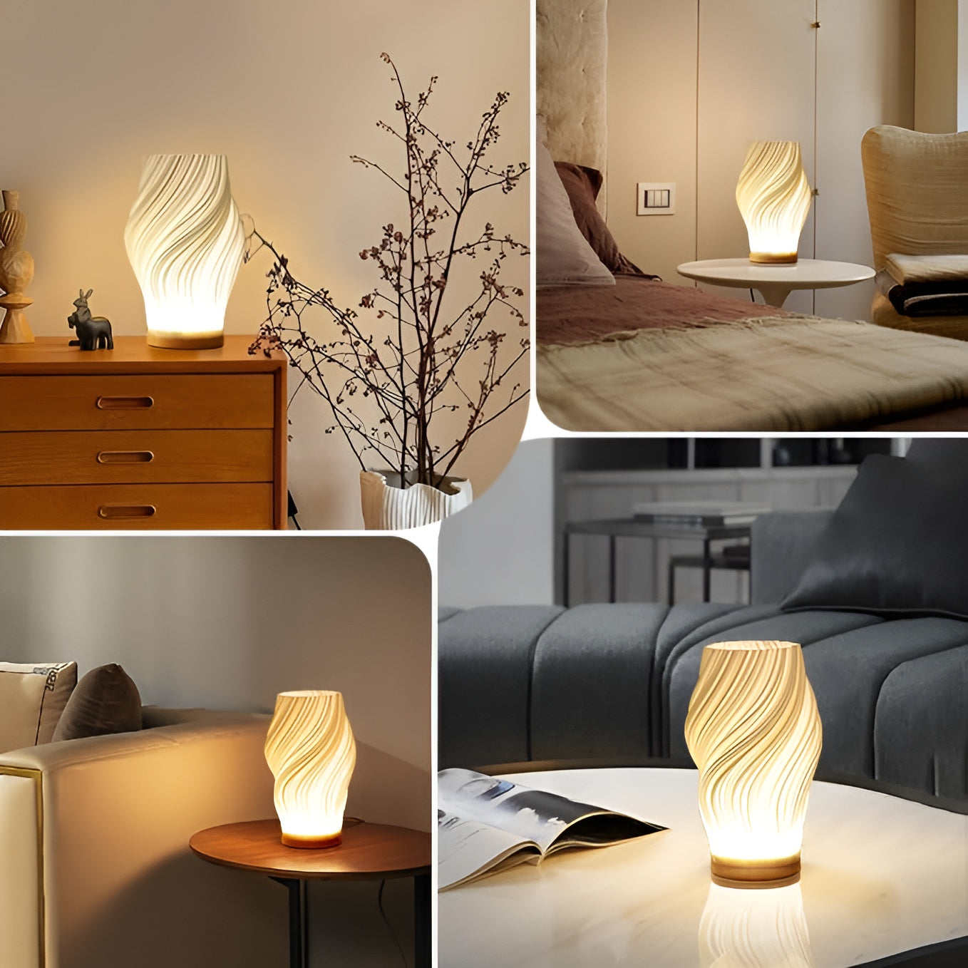 Junips | DreamWave - Modern cream-colored 3D wave lamp with elegant metal base