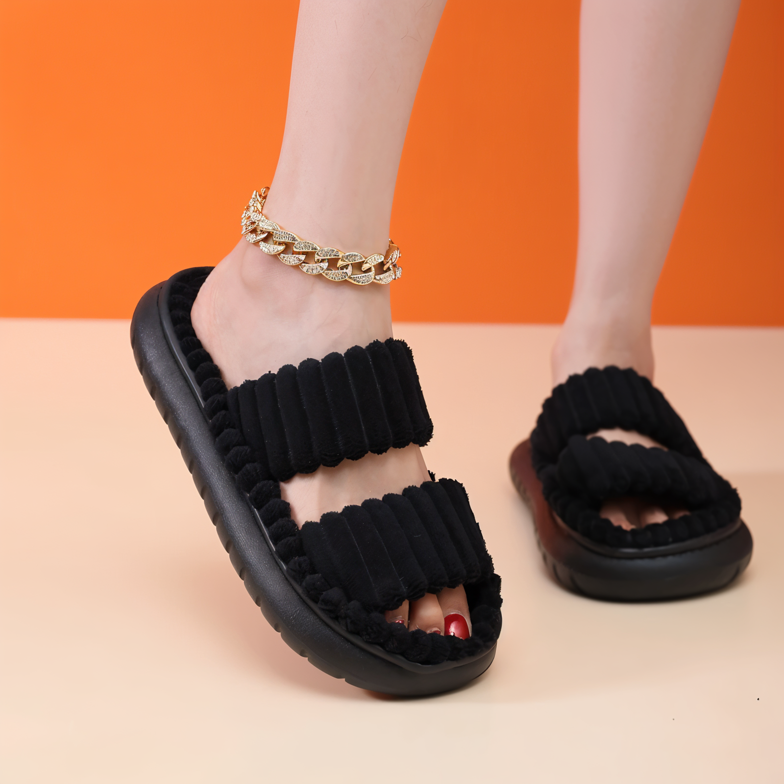 Junips | Sofie - Lined slippers made of plush with cross band