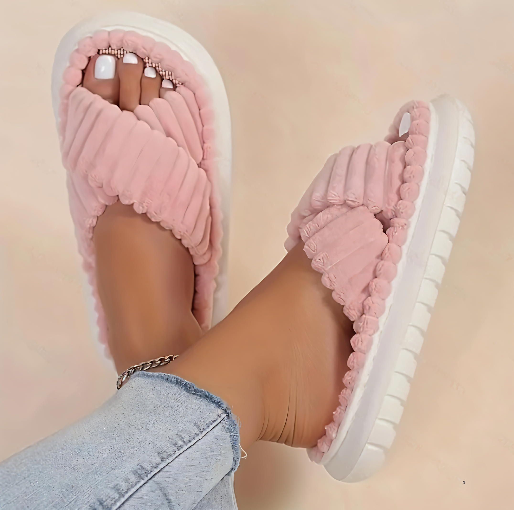 Junips | Sofie - Lined slippers made of plush with cross band