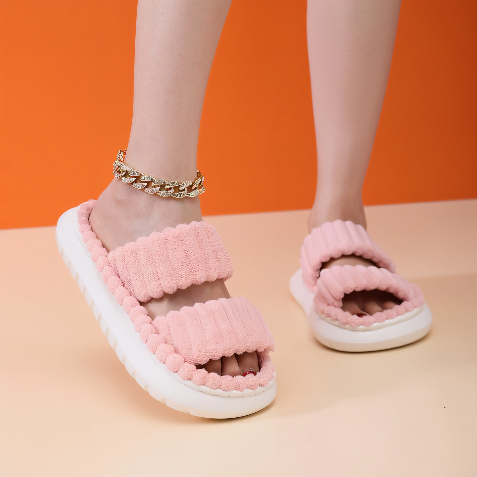 Junips | Sofie - Lined slippers made of plush with cross band