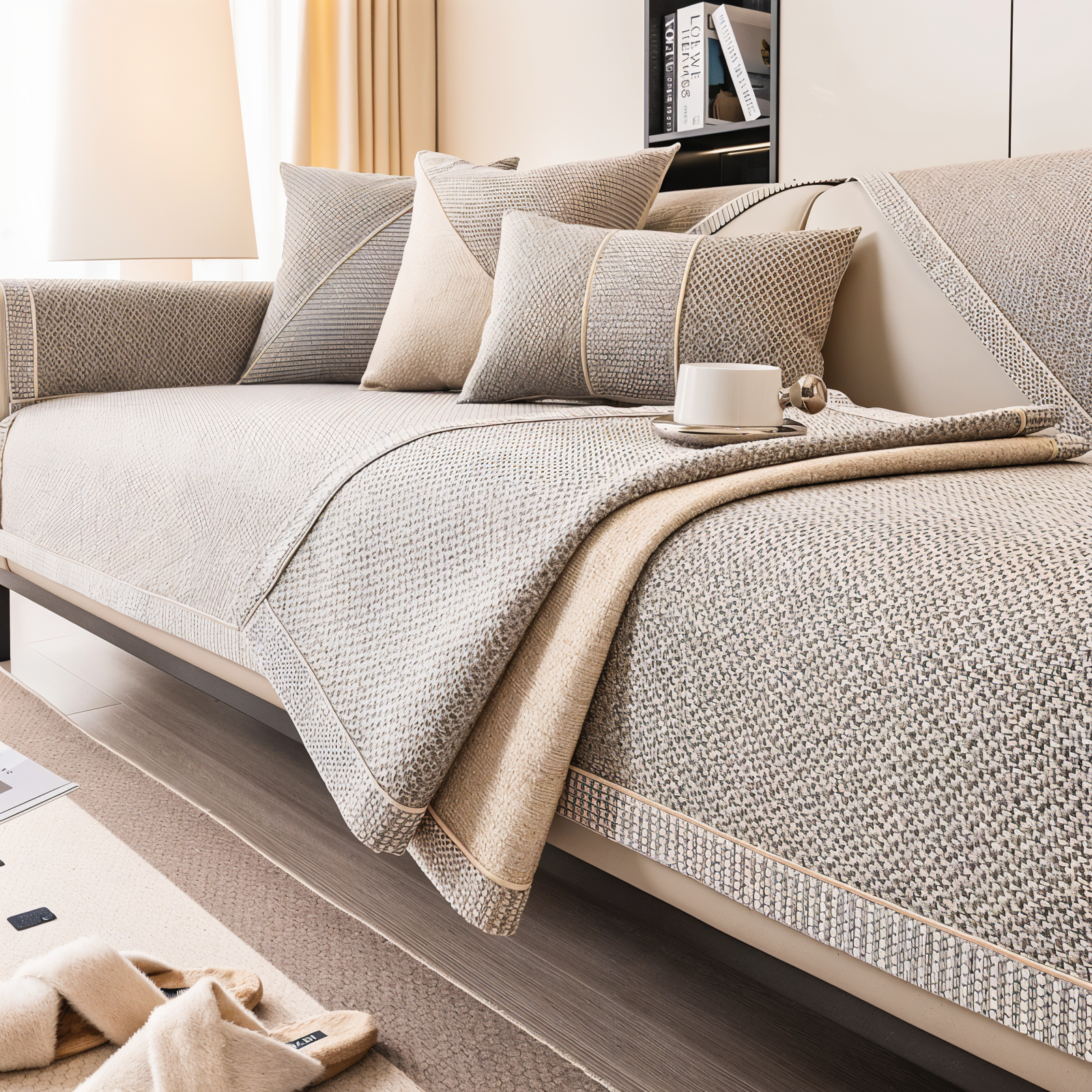 Junips | Solid Satin Sofa Cover – Non‑Slip Cotton & Polyester Protector