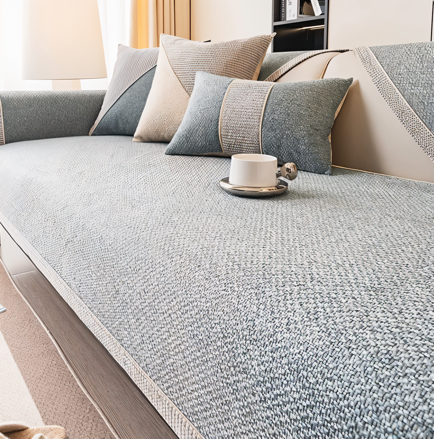 Junips | Solid Satin Sofa Cover – Non‑Slip Cotton & Polyester Protector