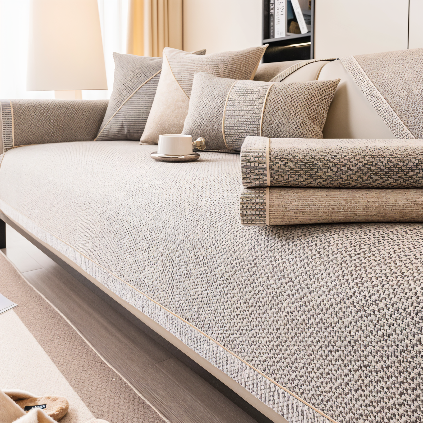 Junips | Solid Satin Sofa Cover – Non‑Slip Cotton & Polyester Protector