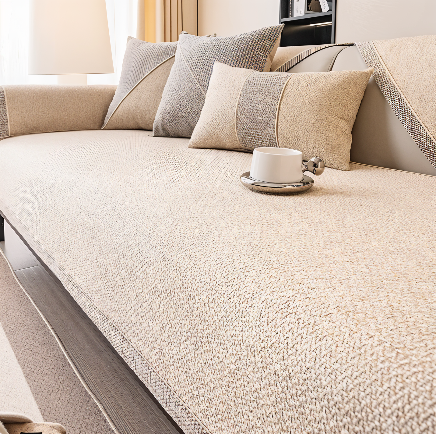 Junips | Solid Satin Sofa Cover – Non‑Slip Cotton & Polyester Protector