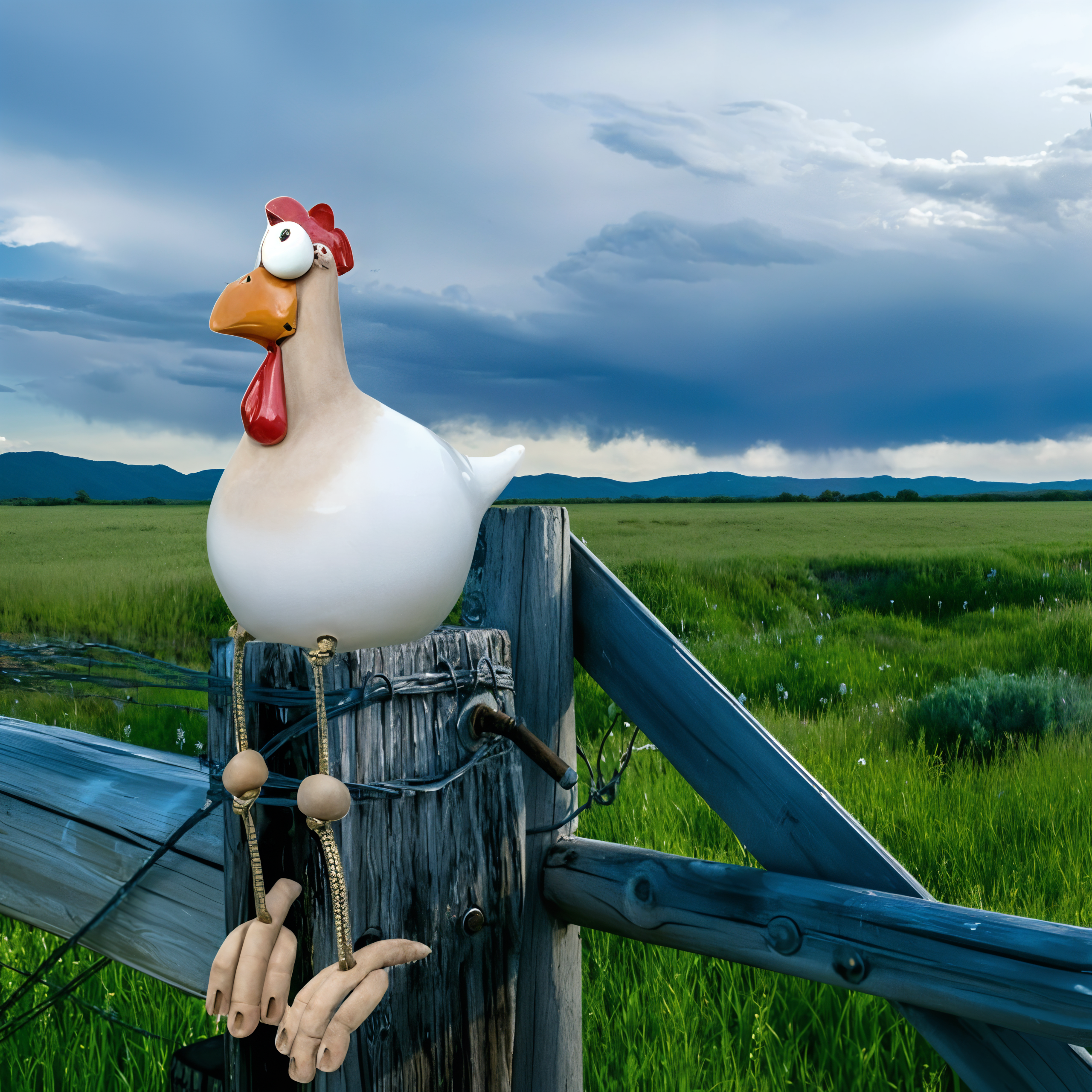 Junips | Large Eyes Chicken Statue - Weatherproof Resin Craft - Rooster Garden Statue