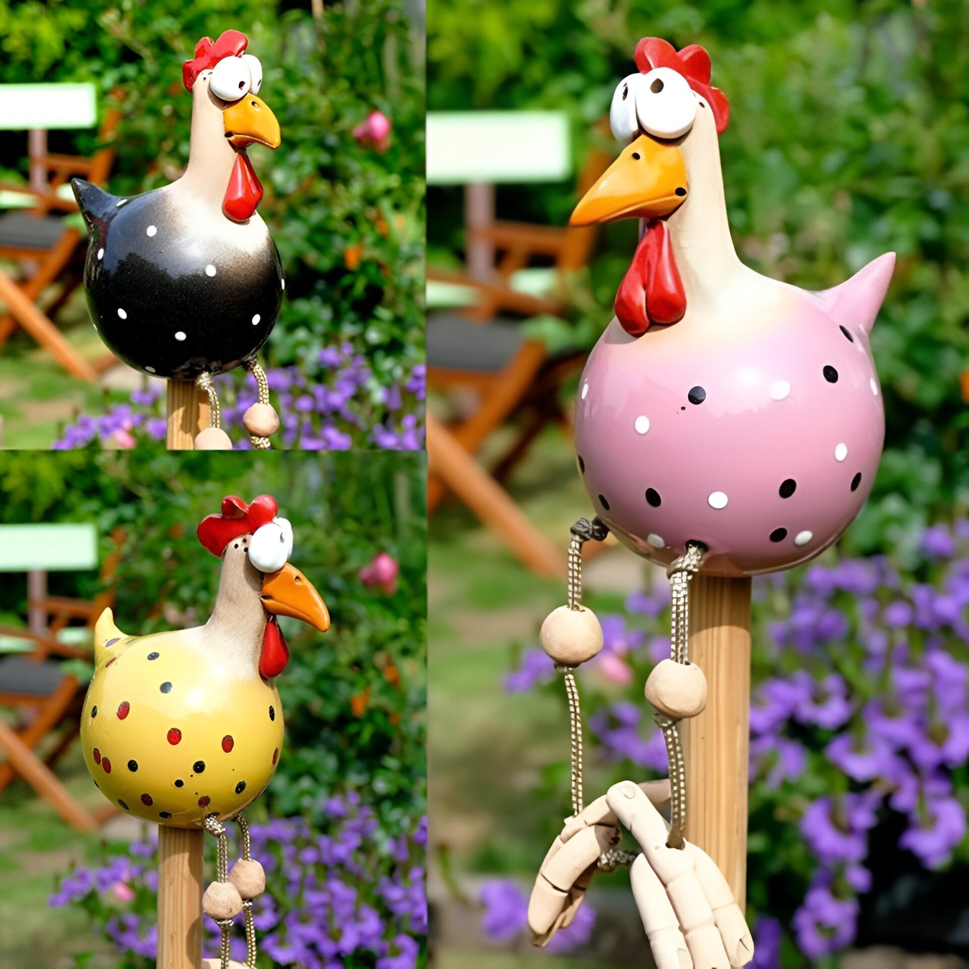 Junips | Large Eyes Chicken Statue - Weatherproof Resin Craft - Rooster Garden Statue