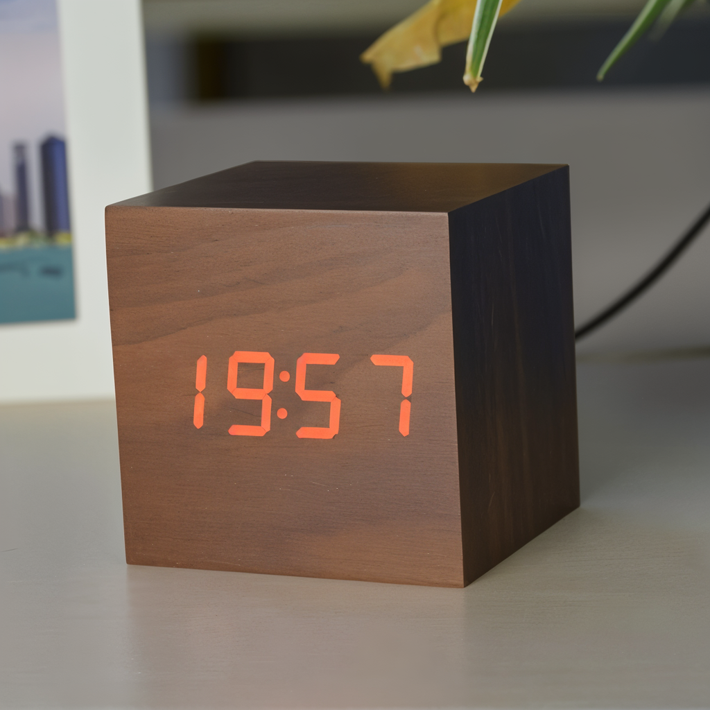 Junips | Digital LED Clock - Cube Clock - Wooden Clock
