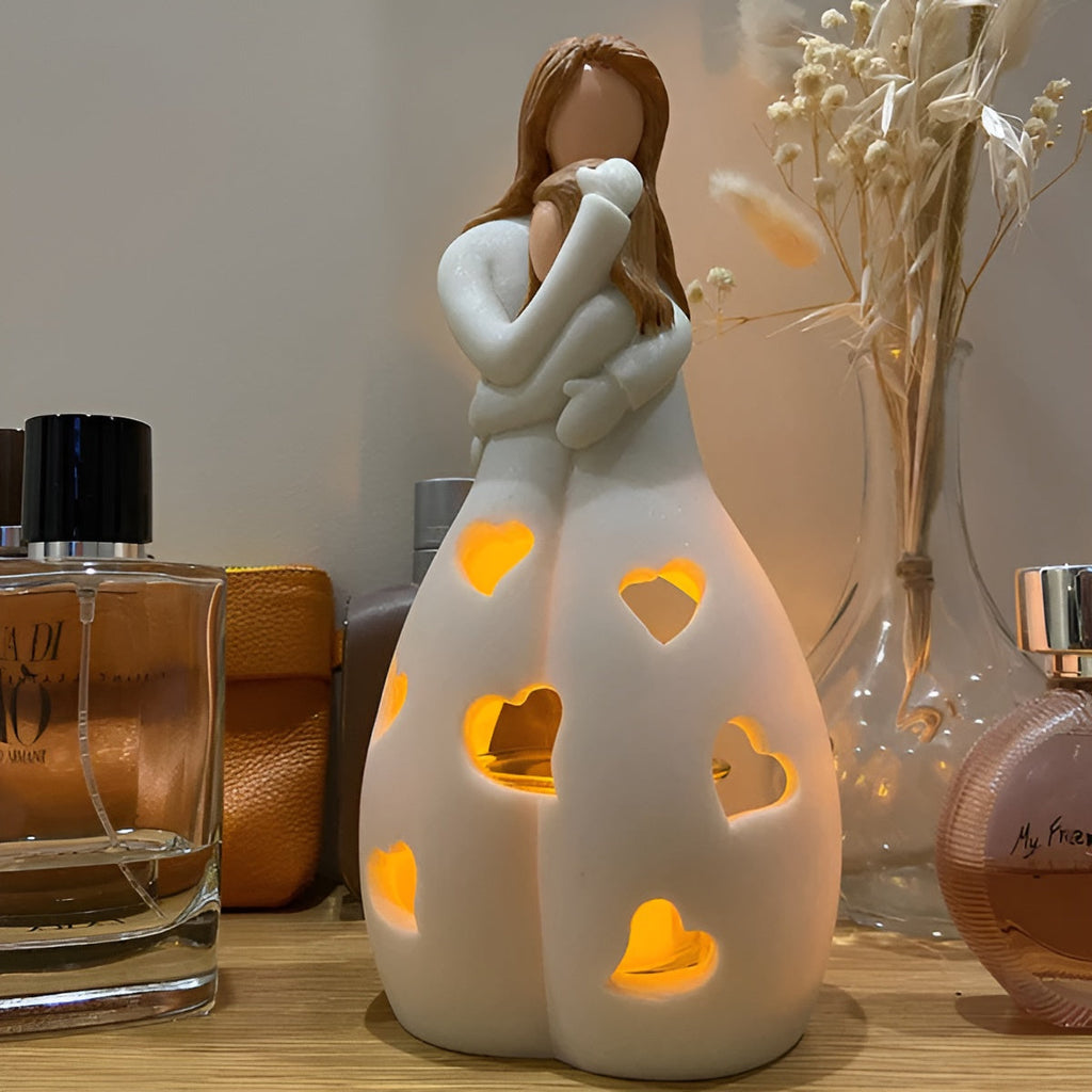 Junips | Embracing Mother Daughter Figure Flickering Candle Holder - LoveGlow