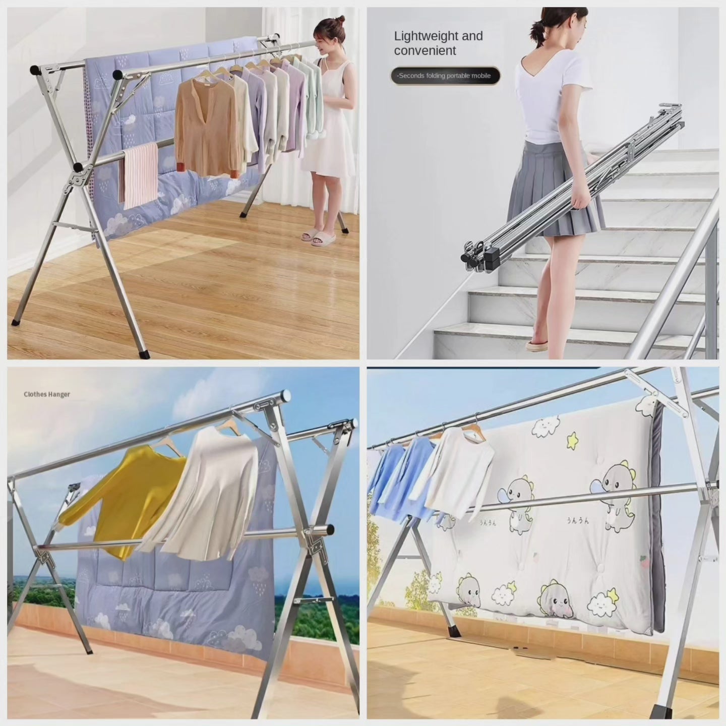 Junips | Stainless Steel Foldable Indoor/Balcony Clothes Rack Shelf
