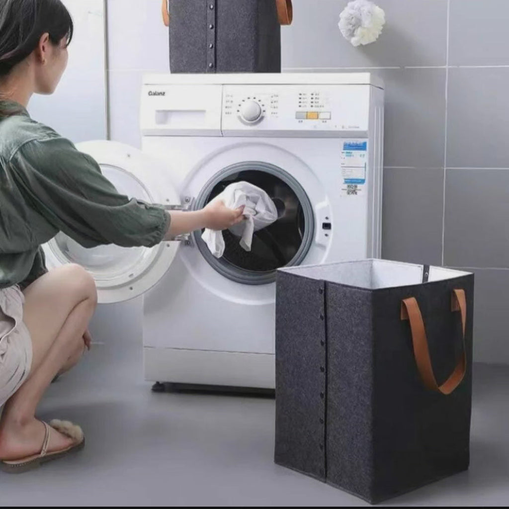 Junips | Collapsible laundry basket with leather handles