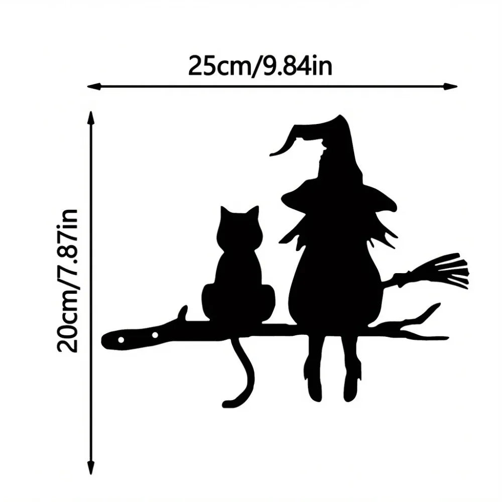 Junips | Metal art | Witch and cat garden decoration