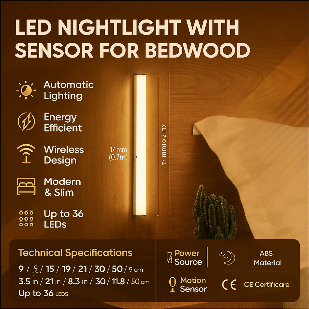 Junips | LED Night Light Sensor Wooden Bed Frame